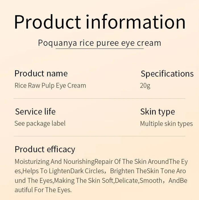BIOAQUA Rice Eye Cream - Moisturizing & Brightening Eye Care - 20g